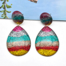 Vintage Rainbow Color Chunky Resin Drop earrings For Women Stylish Acrylic Ear Jewelry